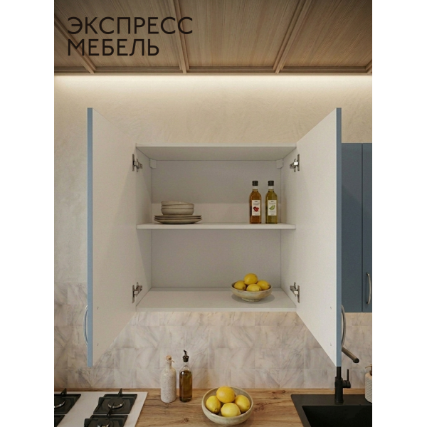 Кухня Амелия - цвет фасада голубой. Ширина 1,8 метра. Цвет корпуса белый.