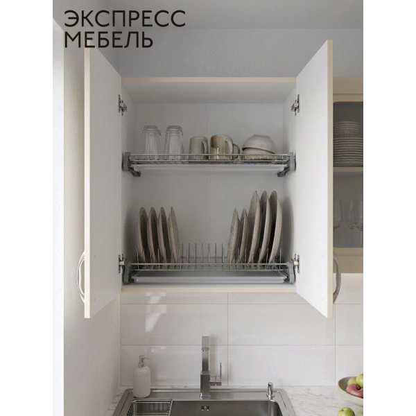 Кухня Аврора - цвет фасада крем. Ширина 2,2 метра. Цвет корпуса белый.