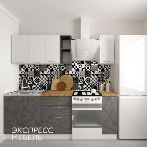 Кухня Ника - цвет фасада белый и графит.Длина: 2.0‐м. 1.6-м. . Цвет корпуса белый.